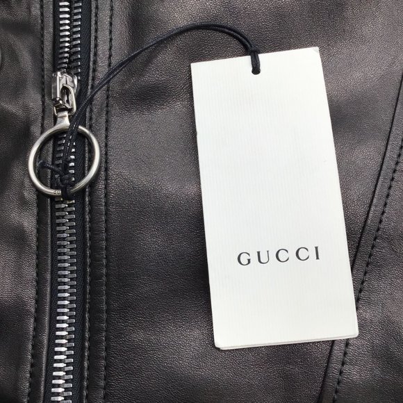 GUCCI BLACK CRYSTAL EMBELLISHED MOTO ZIP LAMBSKIN LEATHER JACKET - Picture 6 of 6